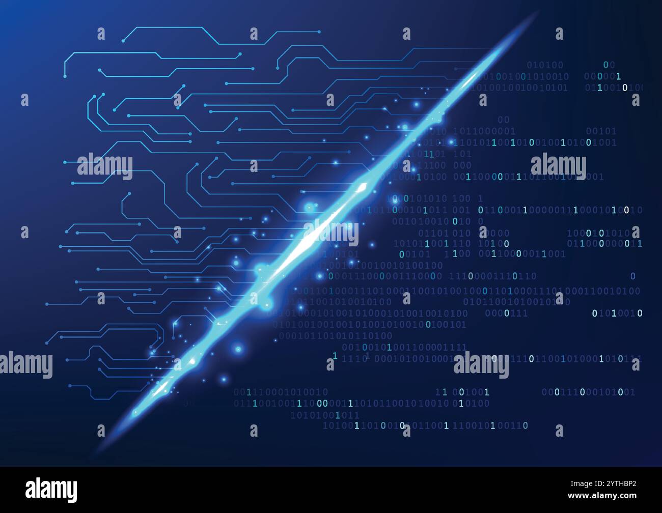 Arrière-plan technologique abstrait. Les codes numériques liés aux circuits technologiques représentent l'écriture logicielle. Développement de l'IA ou auto-apprentissage artificiel i Illustration de Vecteur