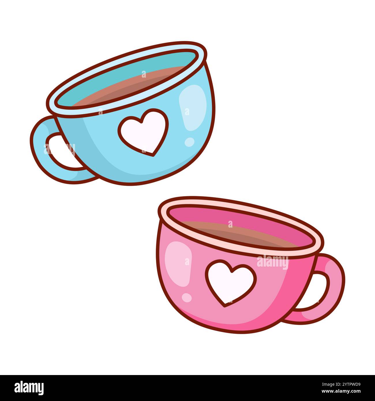 Deux mugs. Motif Saint-Valentin. Illustration vectorielle. Illustration de Vecteur