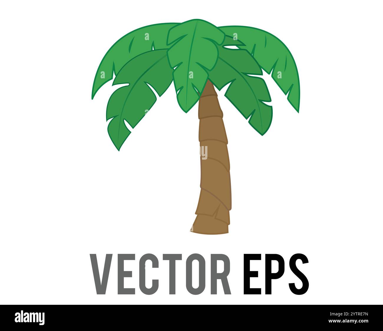 L'icône plate de palmier de coco vecteur isolé avec de longues feuilles vertes et un grand tronc segmenté brun Illustration de Vecteur