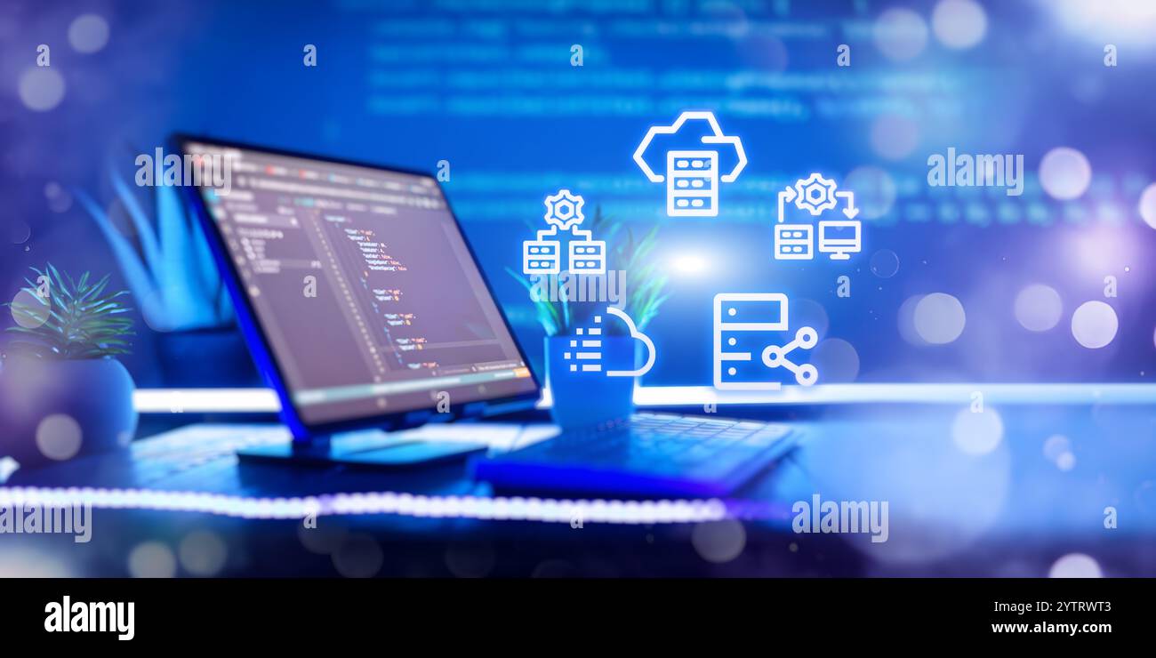 Ecran abstrait de code de programmation de développeur de logiciel. Banque D'Images