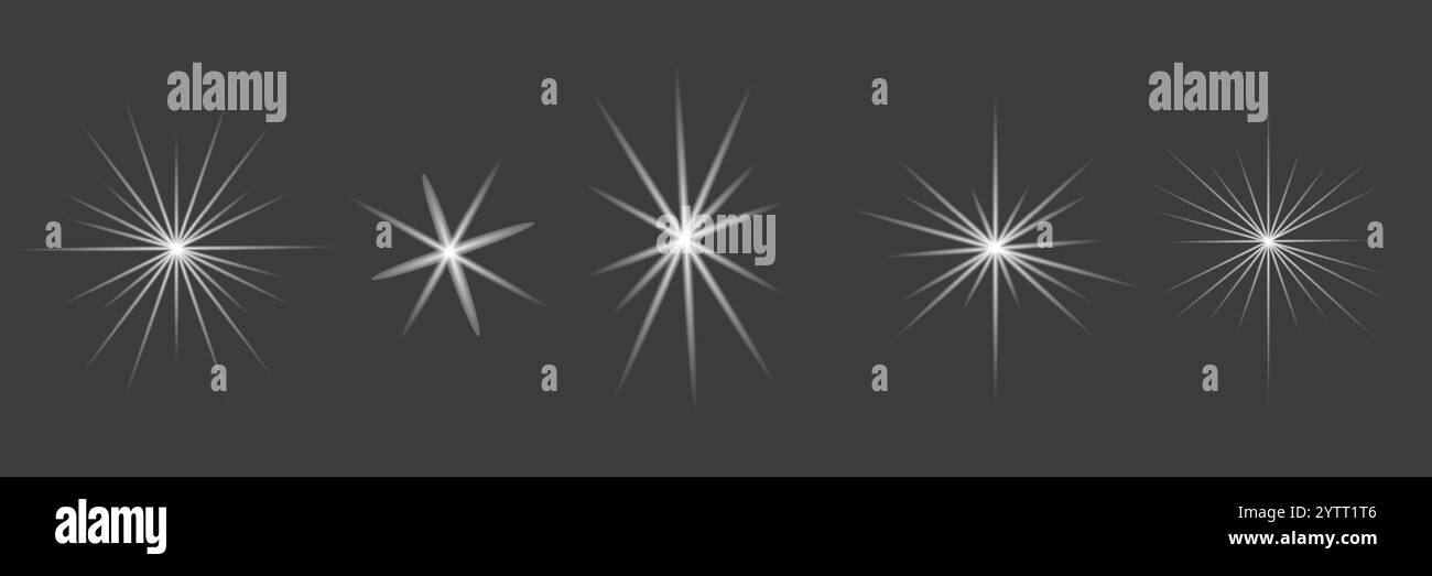 Ensemble d'éléments luisants, éblouissants, lumière du soleil. Illustration de Vecteur