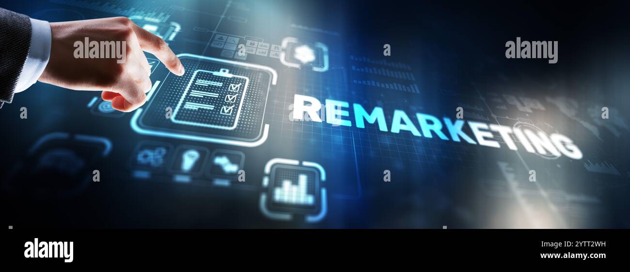 Remarketing sur écran virtuel. Technologie d'affaires Internet et Finance concept Banque D'Images