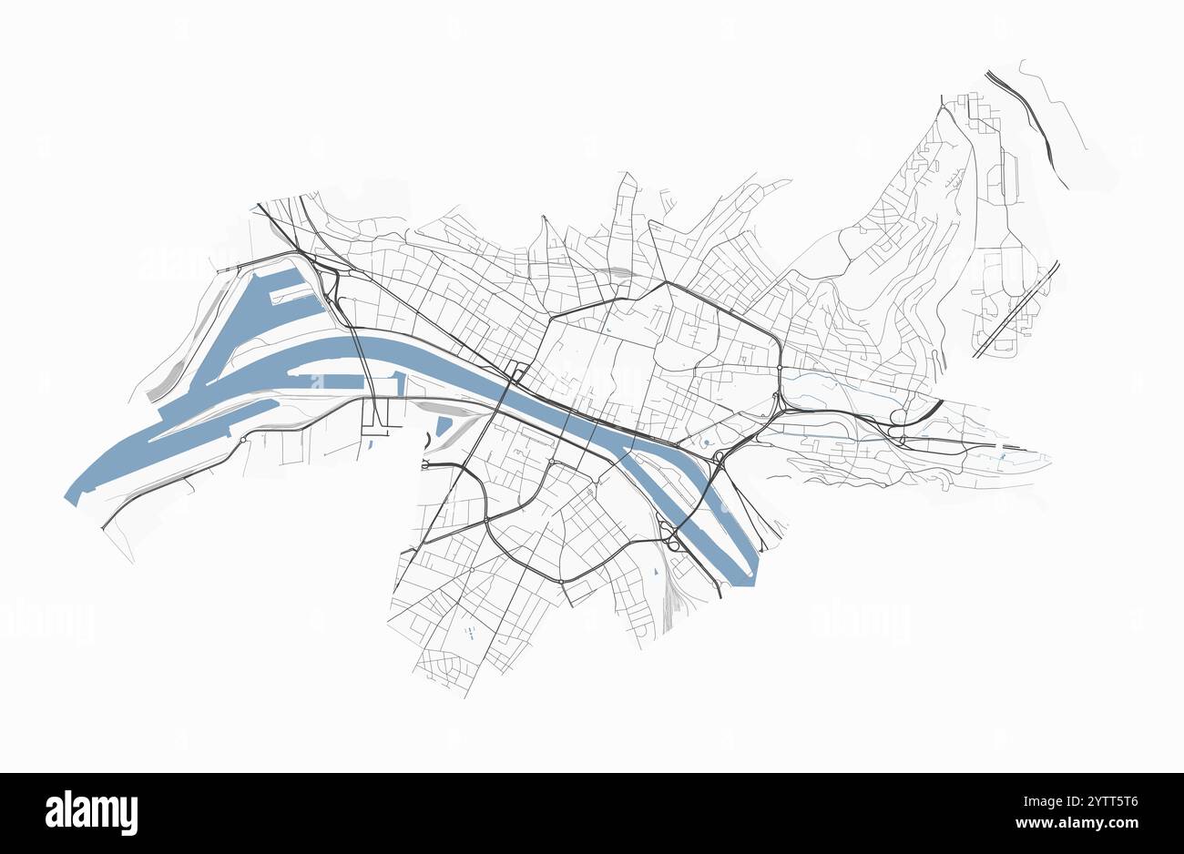 Carte de Rouen, France. Carte vectorielle détaillée de la ville, zone métropolitaine. Streetmap avec routes. Illustration de Vecteur