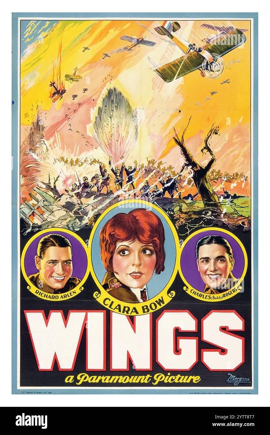 Wings (Paramount, 1927) affiche d'une feuille de film - Clara Bow, Richard Arlen, Charles Buddy Rogers Banque D'Images