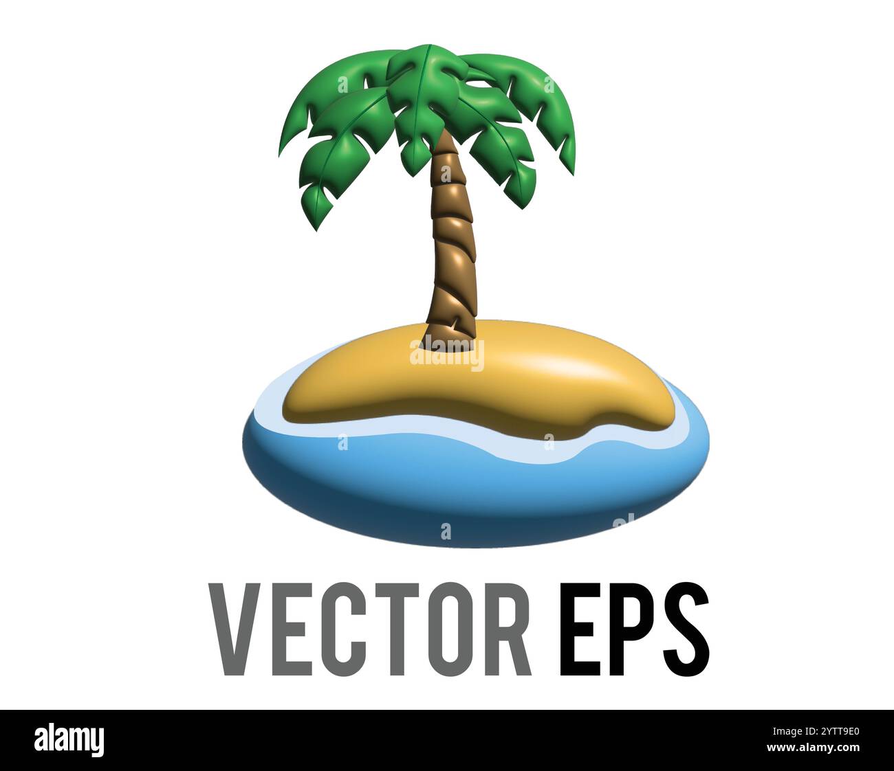 Le vecteur isolé petite île déserte icône 3D avec le cocotier vert sur la plage entourée d'eau bleue Illustration de Vecteur