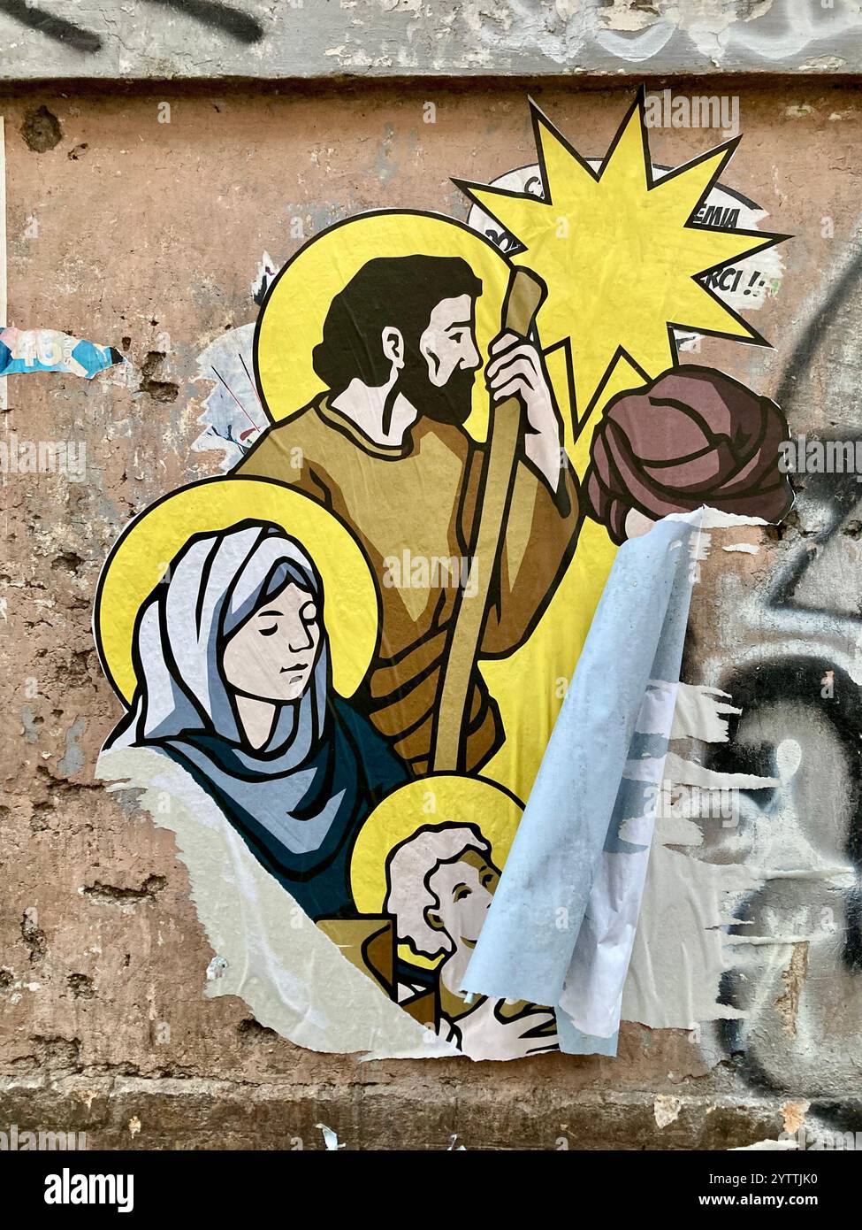 Street art de la sainte famille à Rome, Italie Banque D'Images