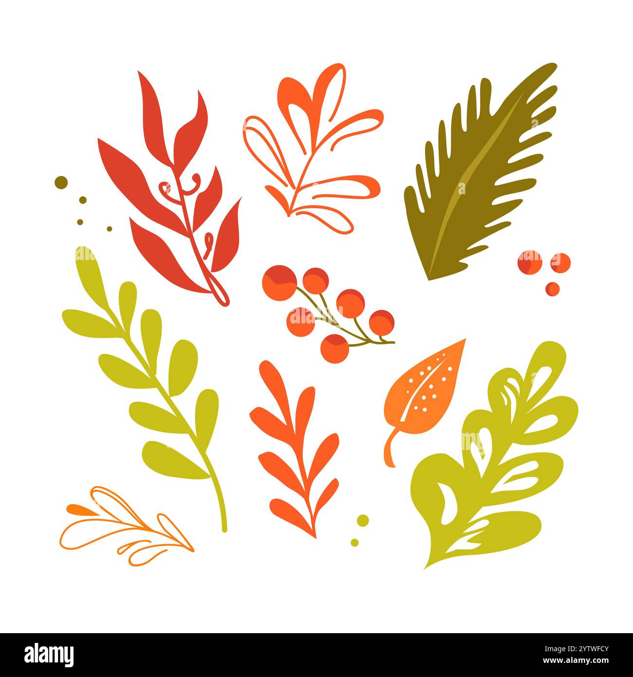 Plantes de couleur vectorielle pour Noël. Plantes dans le style du motif. Clipart isolé pour la conception de vacances Illustration de Vecteur