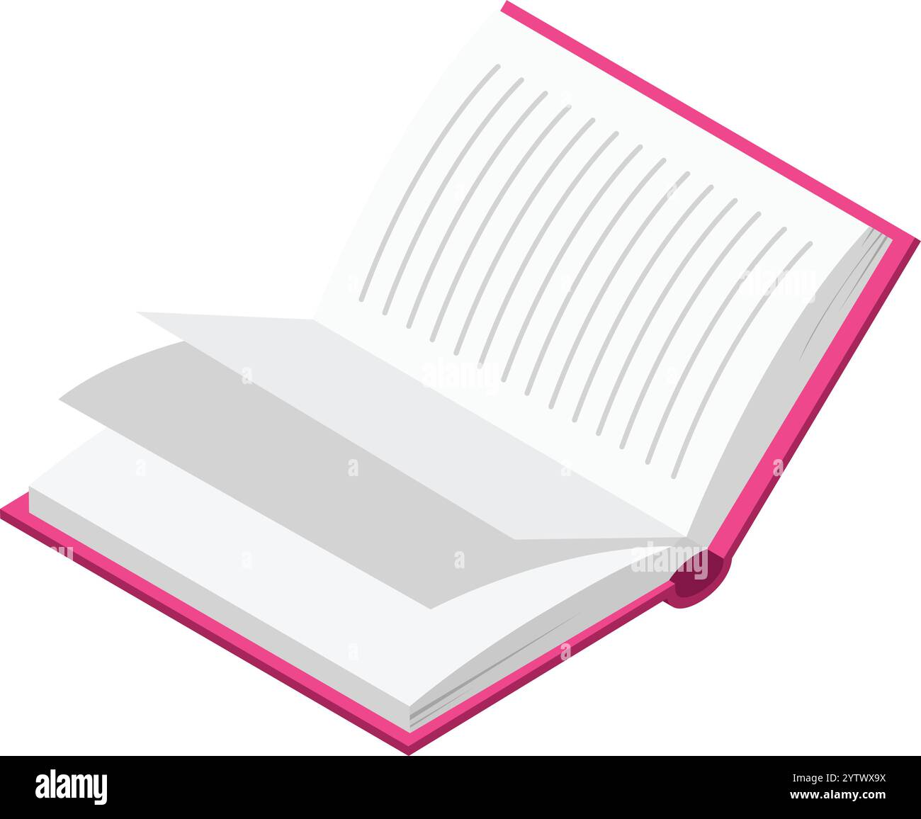 Livre ouvert avec une couverture rose repose à plat, révélant des pages vierges lignées pour l'écriture, symbolisant le début d'un nouveau chapitre, histoire, ou pr créatif Illustration de Vecteur