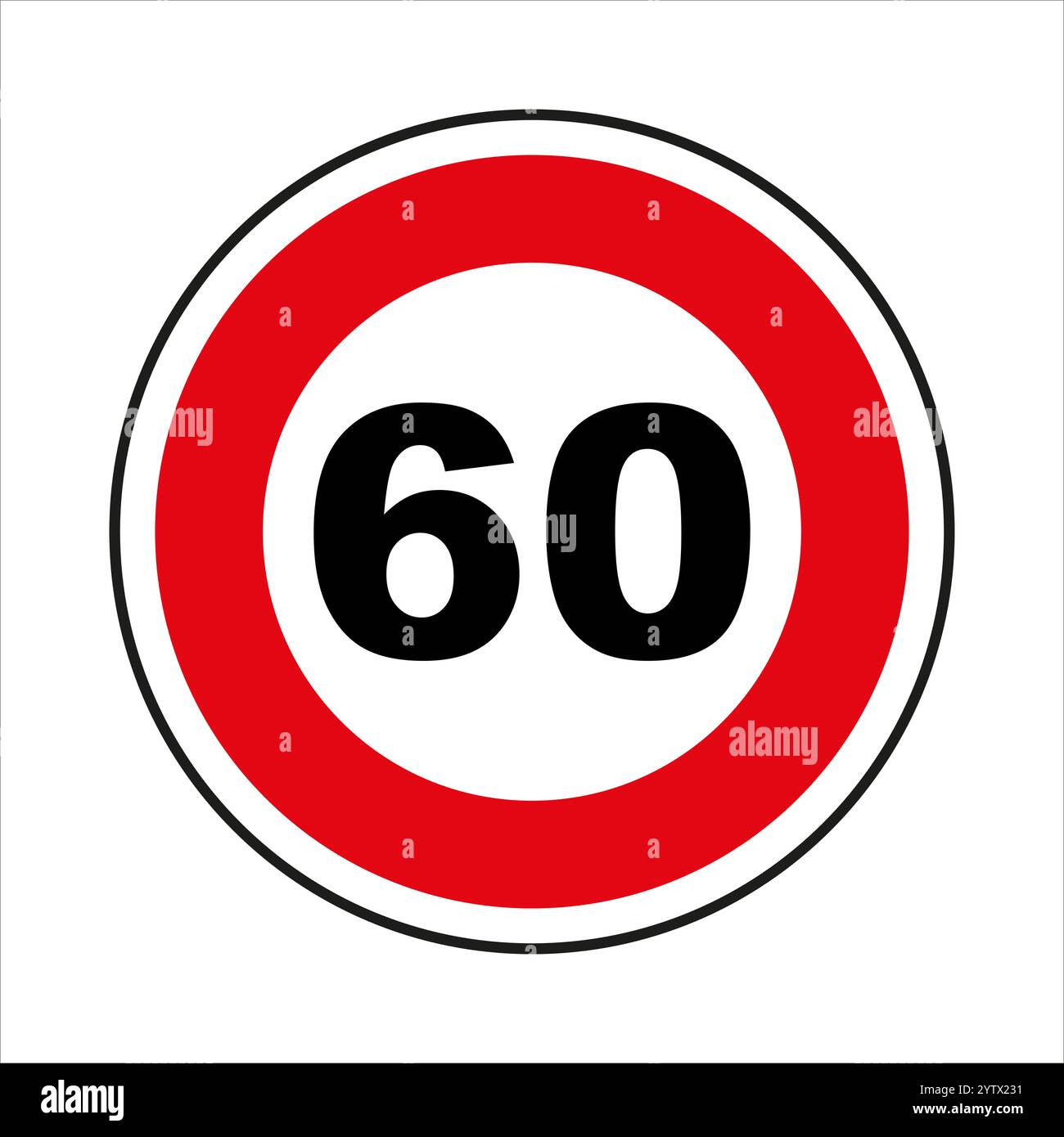 Panneau rouge et blanc de limitation de vitesse maximale indiquant 60 kilomètres ou miles par heure Illustration de Vecteur