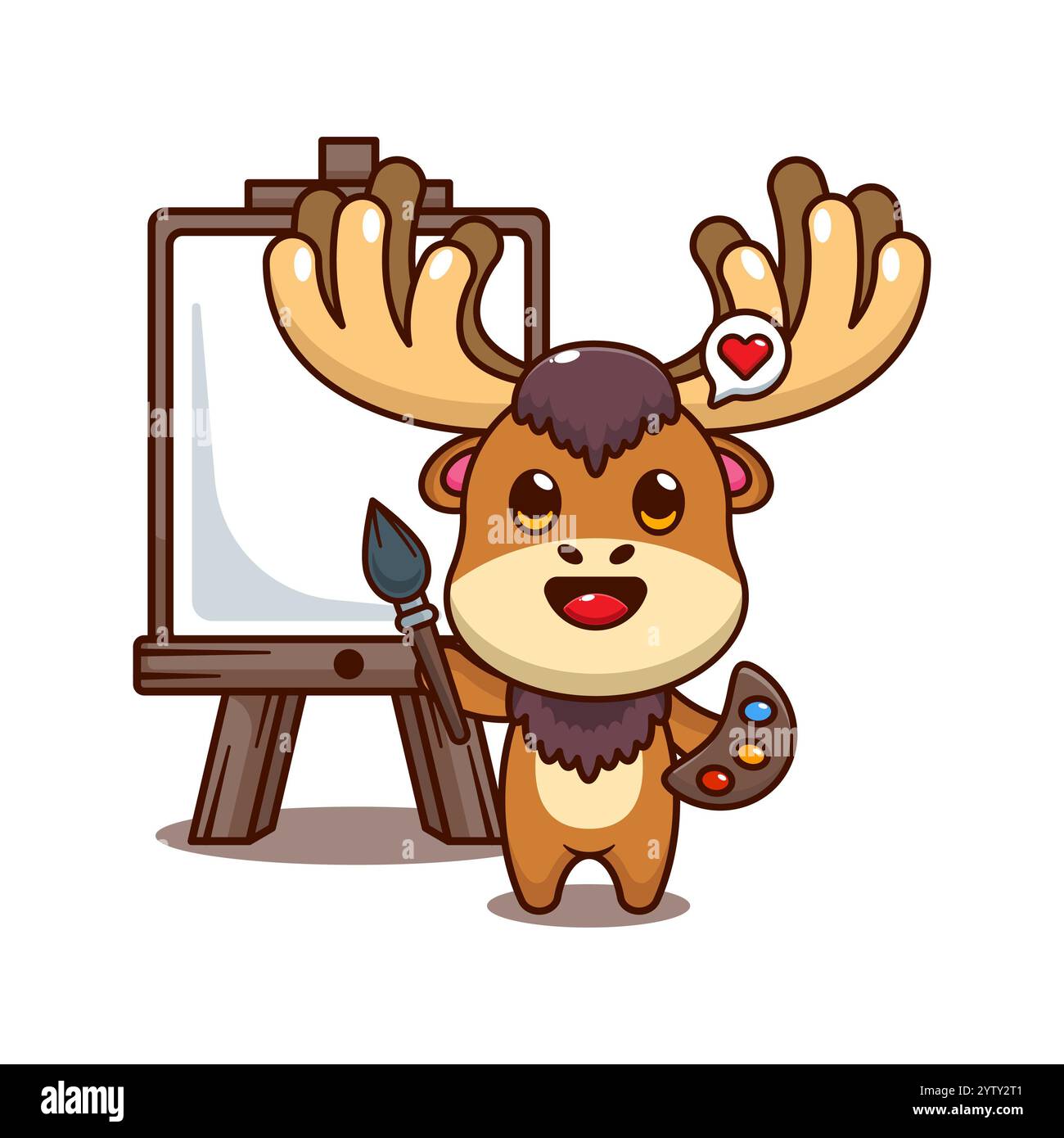 Moose veut peindre sur toile. illustration vectorielle de personnage de dessin animé mascotte. élément de conception pour affiche, brochure, web, mascotte, autocollant, logo et icône Banque D'Images