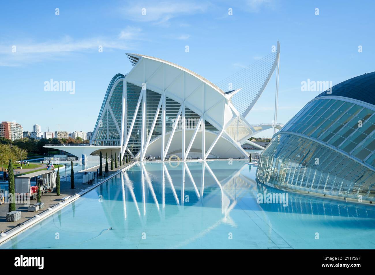 La Cité des Arts et des Sciences (Ciudad de las Artes y las Ciencias) est située dans le lit sec de la rivière Río Turia. Architecture contemporaine moderne Banque D'Images