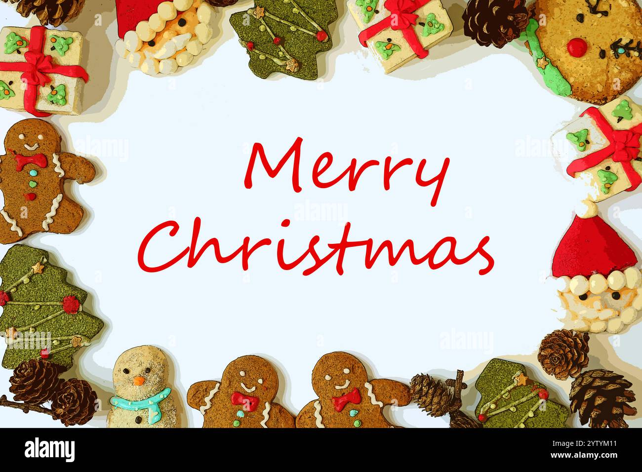 Illustration de cadre coloré de biscuits de Noël assortis avec des salutations Banque D'Images