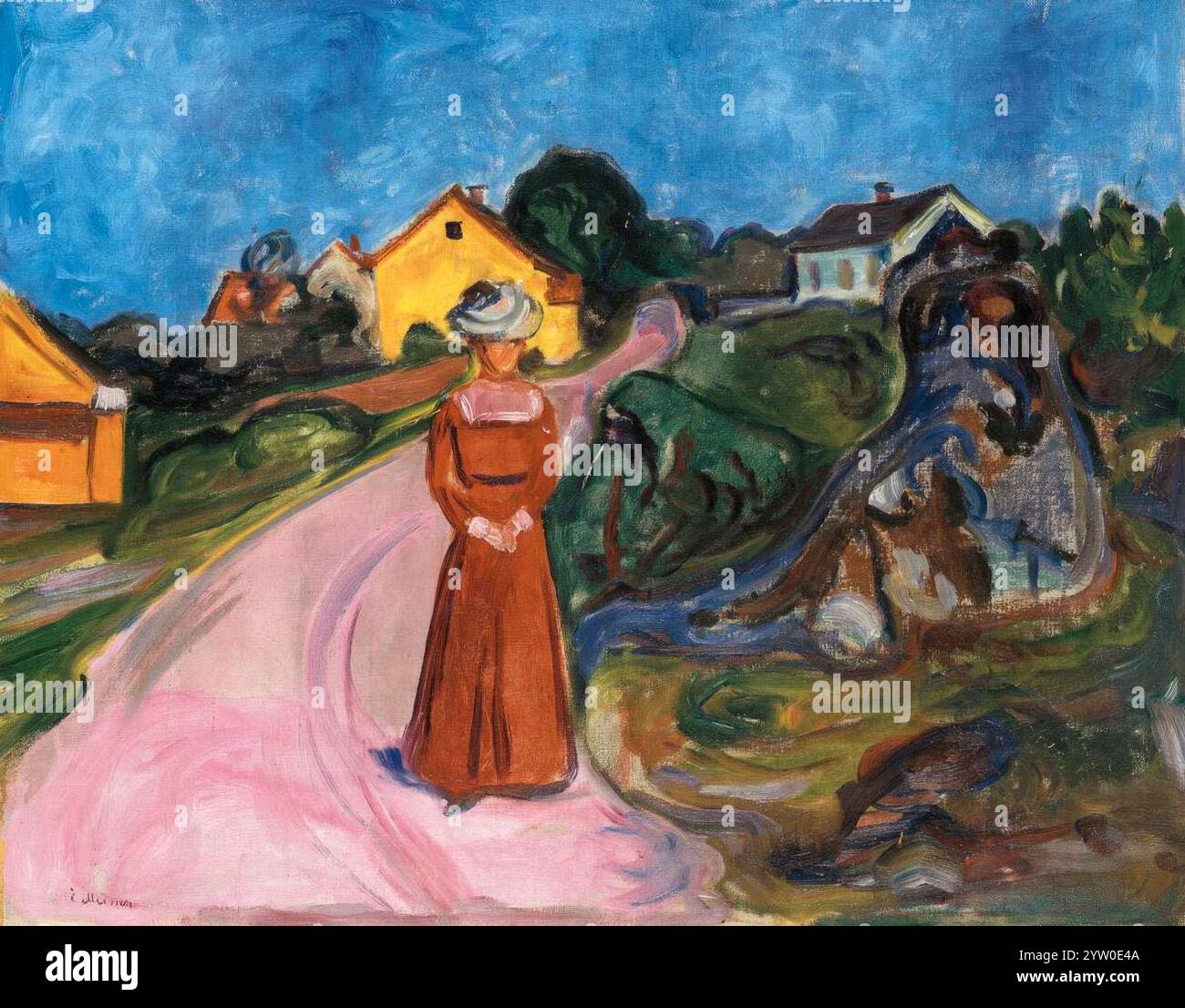 Femme dans la robe rouge (rue à Aasgaardstrand). Edvard Munch. c. 1902/03. Banque D'Images
