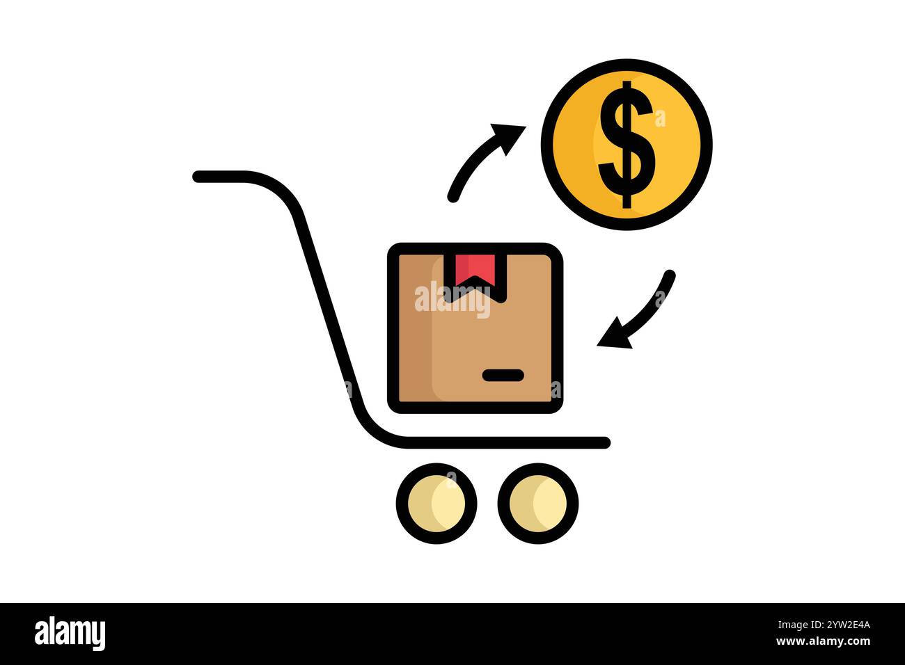 Icône d'achat. style d'icône de contour coloré. panier avec produit et dollar. icône associée à l'approvisionnement. éléments de gestion des achats vecto Illustration de Vecteur