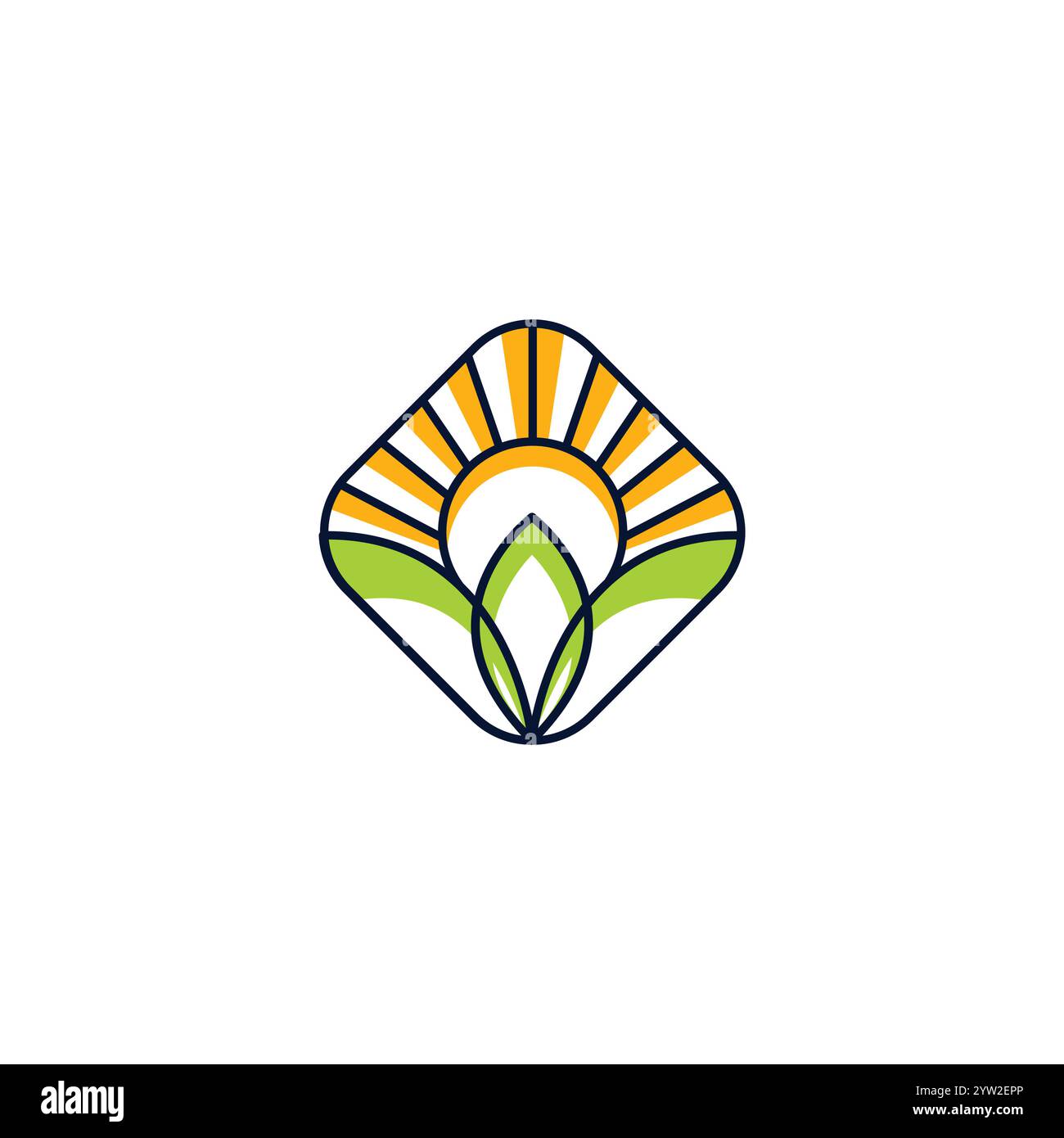 Soleil avec logo de feuille pour la conception de ferme ou d'agriculture Illustration de Vecteur