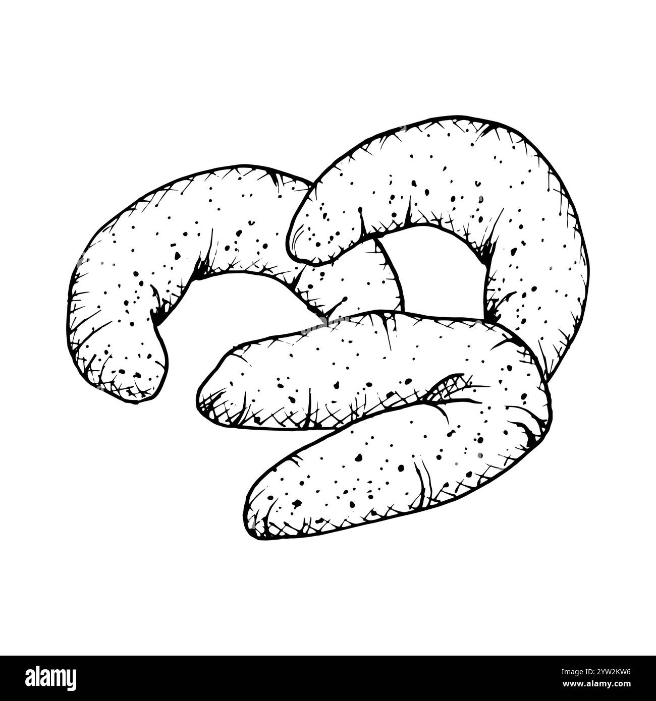 Une illustration vectorielle dessinée à la main d'un croissant de vanille en forme de biscuits avec une texture. Croquis monochrome de pâtisserie friable, douce, idéal pour la boulangerie Illustration de Vecteur