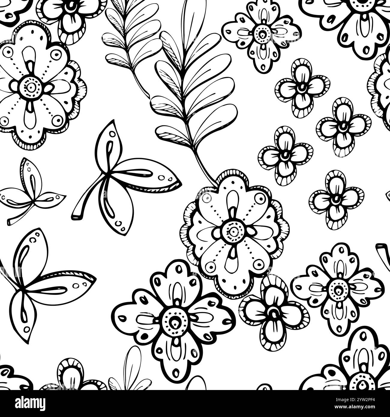 Dentelle florale broderie traditionnelle orchidée exotique fleurs roses et feuilles. Illustration vectorielle d'encre dessinée à la main, folklorique ethnique stylisée. Motif sans couture Illustration de Vecteur