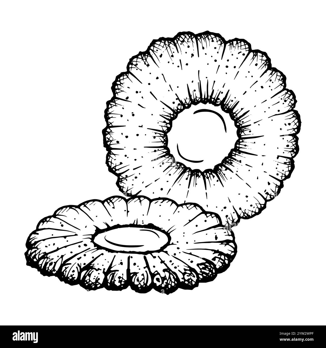 Clipart vectoriel de biscuits Linzer de forme ronde avec un centre de remplissage de confiture. Illustration à des fins de conception. Dessin de style d'encre détaillé monochrome Illustration de Vecteur