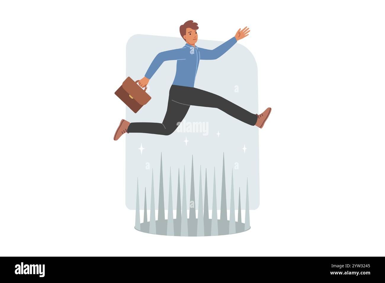 Défi pour l'homme d'affaires sautant par-dessus l'obstacle dangereux sur la voie du succès et de la croissance de carrière Illustration de Vecteur