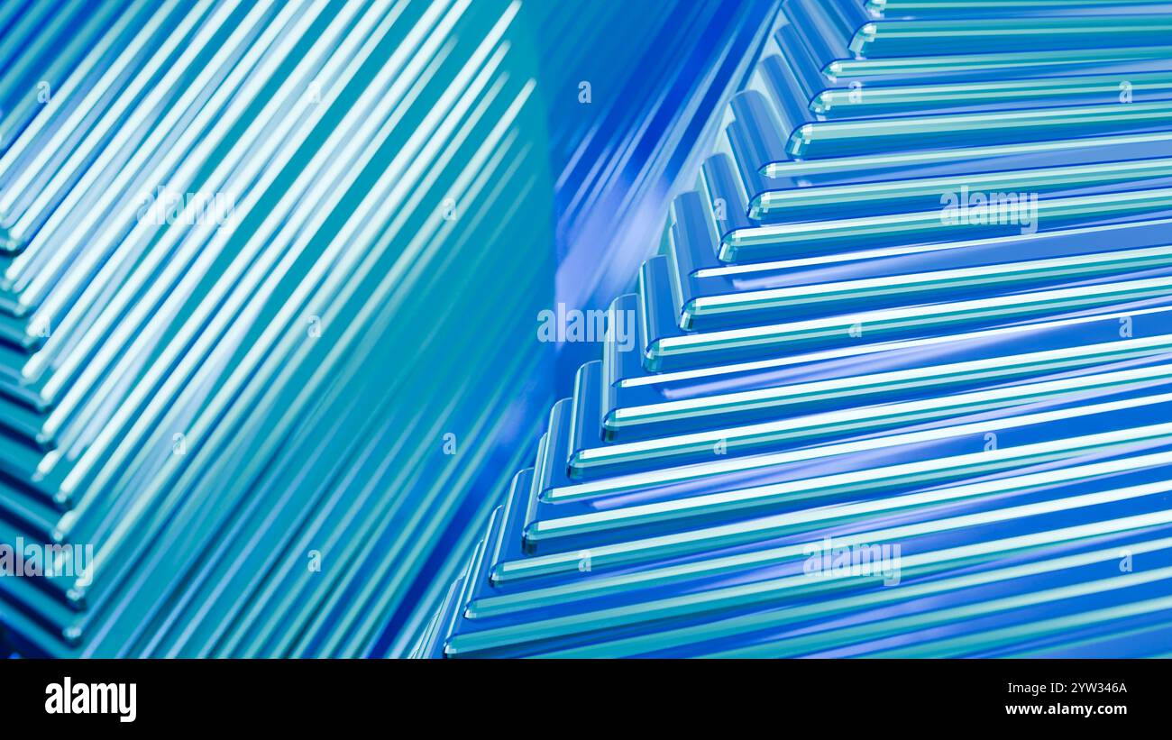 Les faisceaux lumineux bleus et blancs créent un motif abstrait géométrique. Banque D'Images