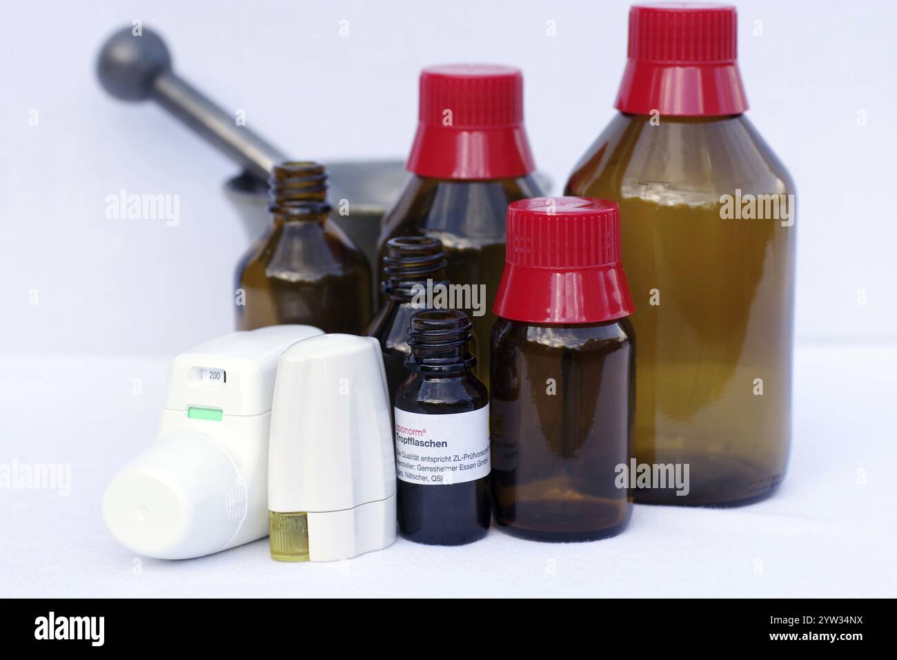 Symbole photo, Gerresheimer AG, bouteilles en verre, inhalateurs, emballage, Gerresheimer AG propose une grande variété d'emballages pour le secteur pharmaceutique. T Banque D'Images