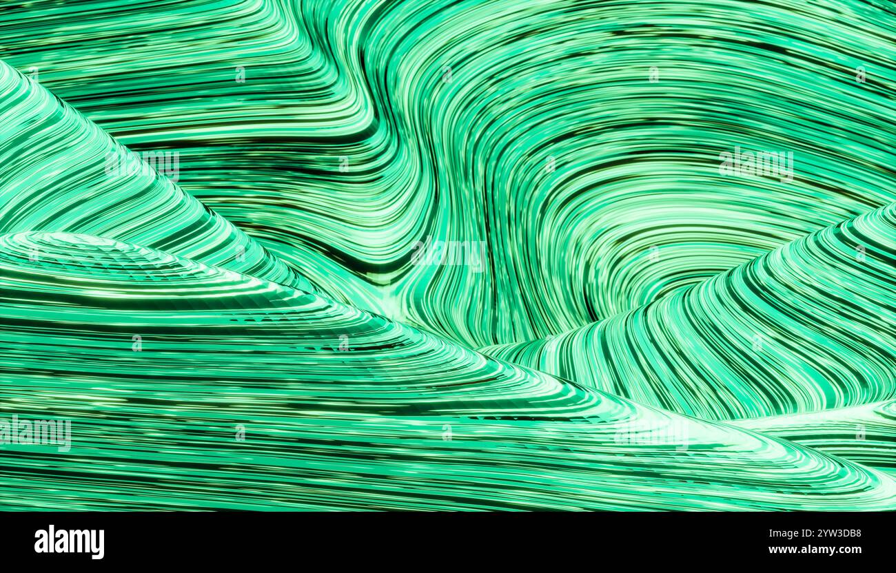 L'illustration des lignes vertes et blanches crée un motif ondulé abstrait Banque D'Images