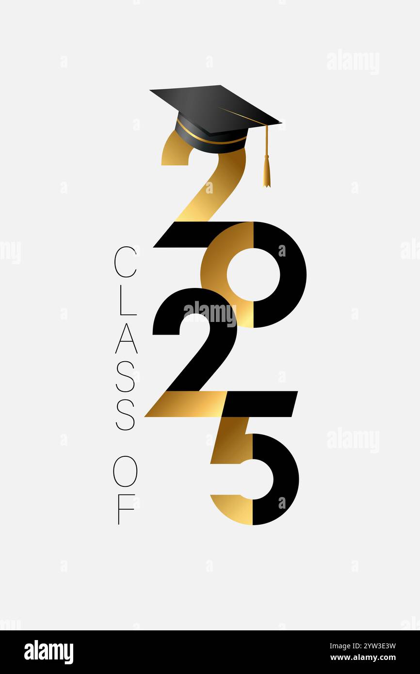 Classe de 2025 logo de graduation avec casquette académique noire. Félicitations aux diplômés, concept de décoration vectorielle pour l'événement de lycée ou d'université Illustration de Vecteur