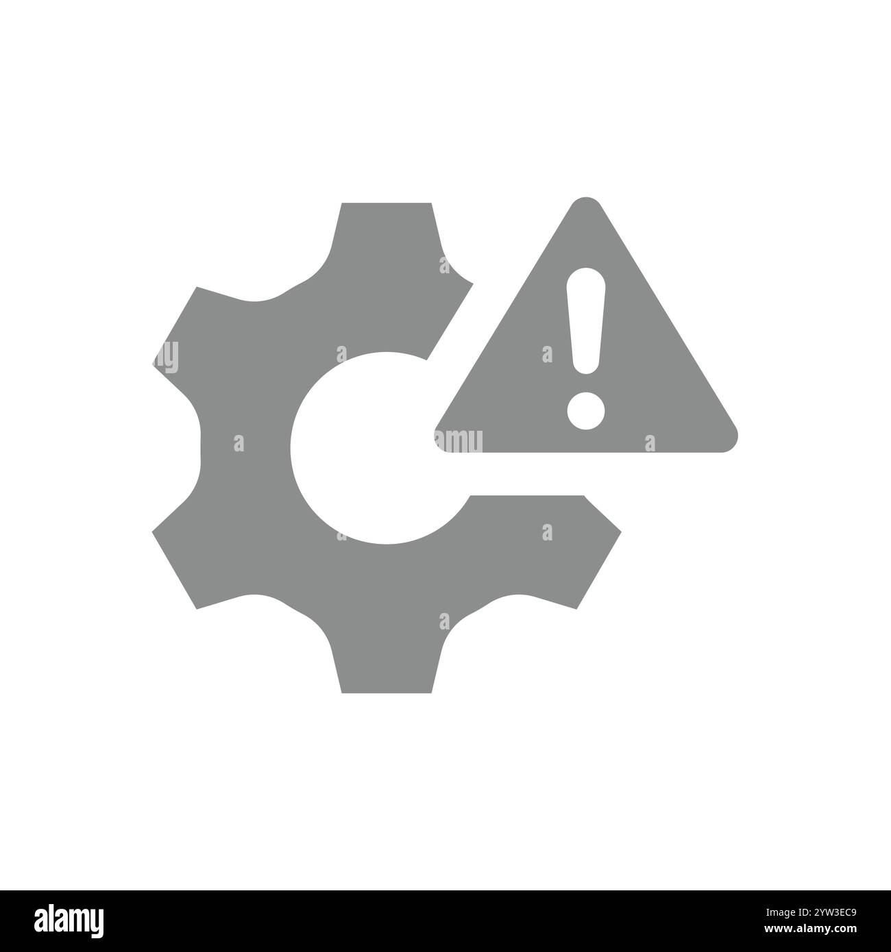 Engrenage et point d'exclamation, défaillance du système. Message d'erreur, problème et icône de vecteur d'incident. Illustration de Vecteur