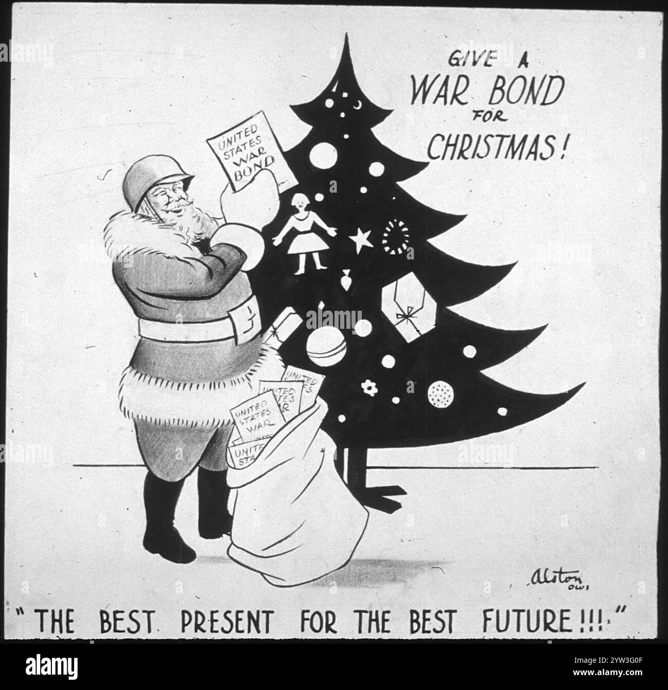 1943 Charles Henry Alston WW2 carte de Noël - 'Give a War Bond for Christmas - le meilleur cadeau pour le meilleur avenir!!' Banque D'Images