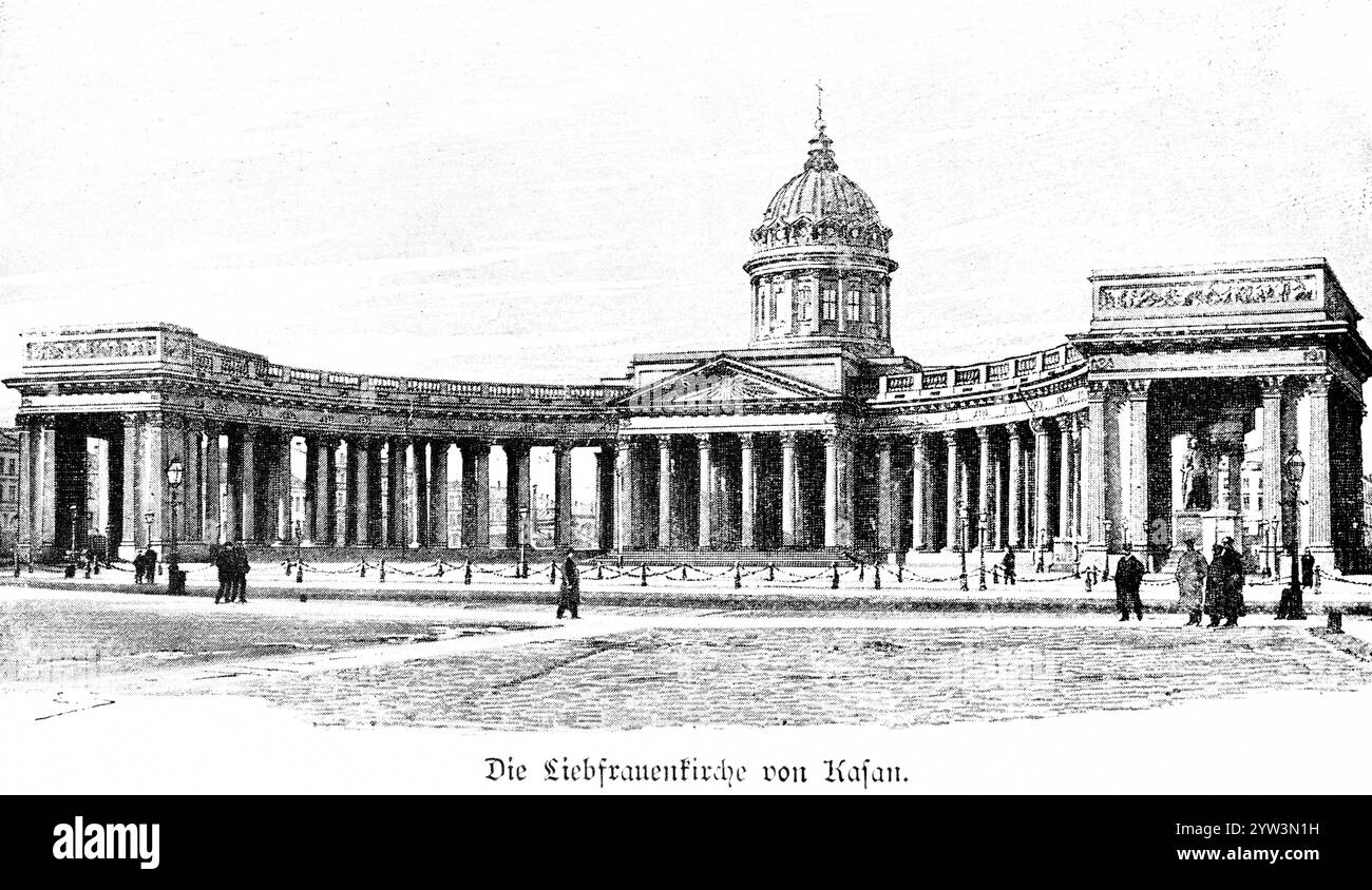 Église notre-Dame de Kazan en l'honneur de la Vierge Marie, bâtiment en dôme avec demi-cercle, architecture, portique. Square, People, Petersburg, Russie, h Banque D'Images
