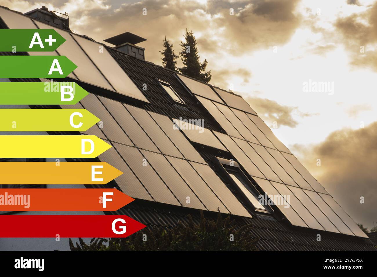 Échafaudages et panneaux solaires sur le toit d'une maison individuelle à Essen, classes d'efficacité énergétique selon le GEG, Essen, Allemagne, Europe Banque D'Images