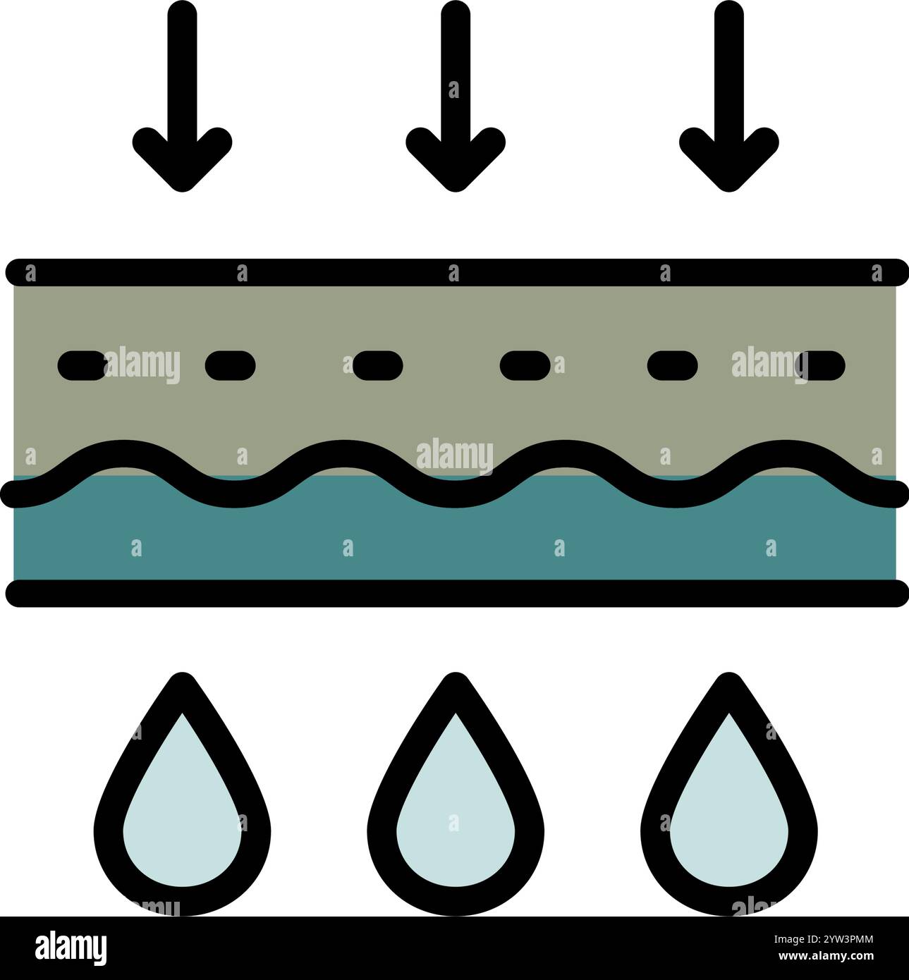 Icône de couleur de filtration de l'eau. Gouttes de pluie, molécule H2O, filtre de purification, illustration vectorielle d'eau pure. Pictogramme plat pour boisson. ISO vectoriel simple Illustration de Vecteur