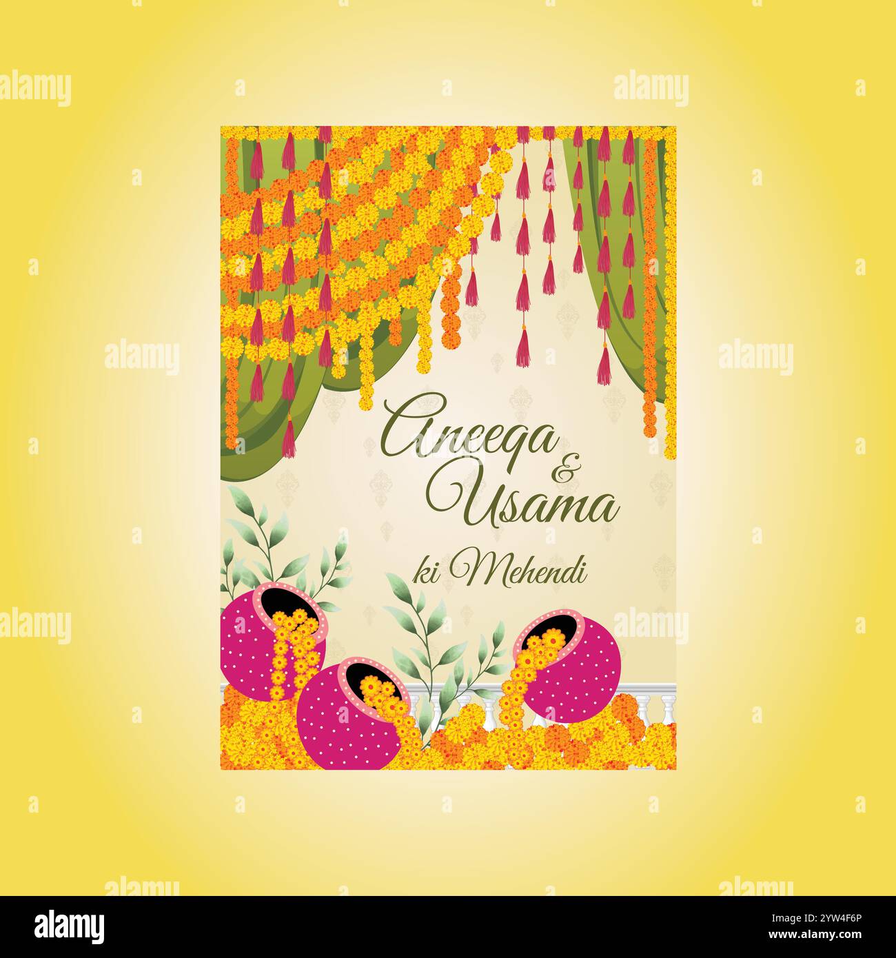 Mariage indien. Nuit indienne haldi. Carte d'invitation Haldi et Mehndi Night. Illustration vectorielle modifiable pour haldi indien rajasthani traditionnel , meh Illustration de Vecteur