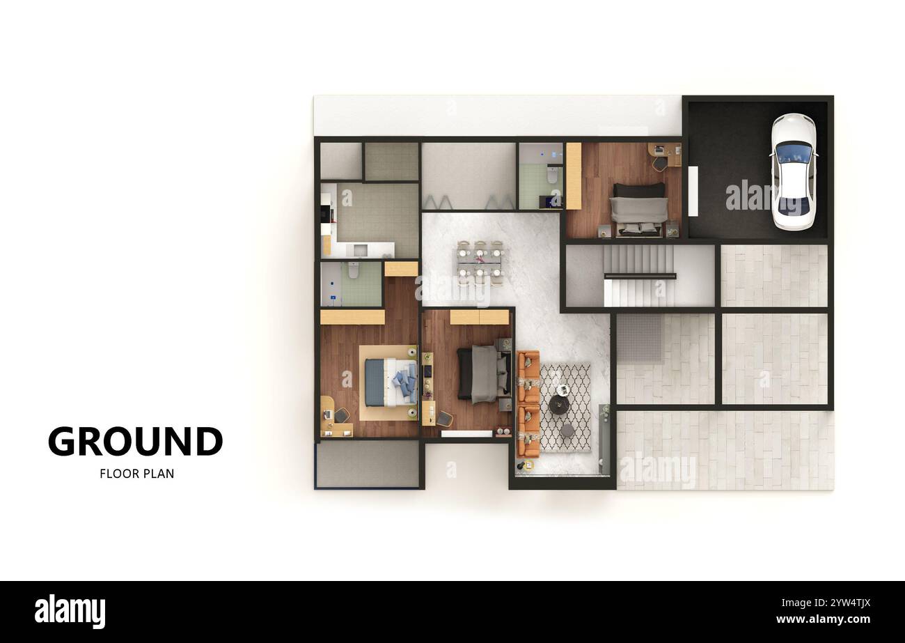 Petit appartement compact vue isométrique rendu 3D. Banque D'Images