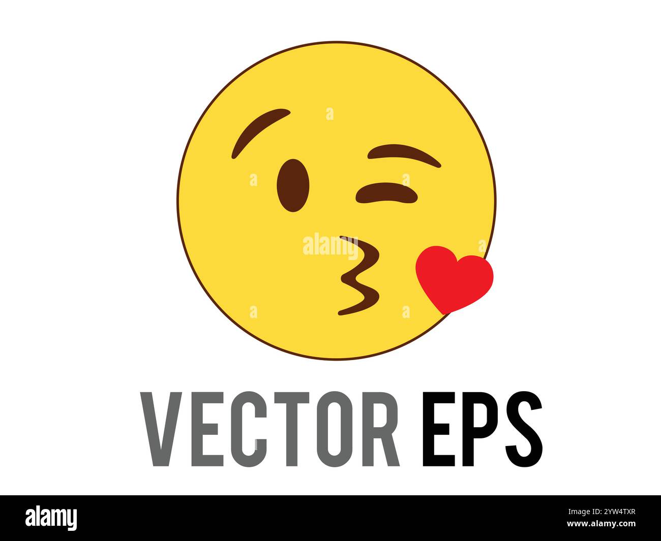Icône plate jaune Happy face clin d'œil avec des lèvres floues soufflant un baiser, représentent un baiser au revoir ou une bonne nuit et transmettent des sentiments d'amour Illustration de Vecteur