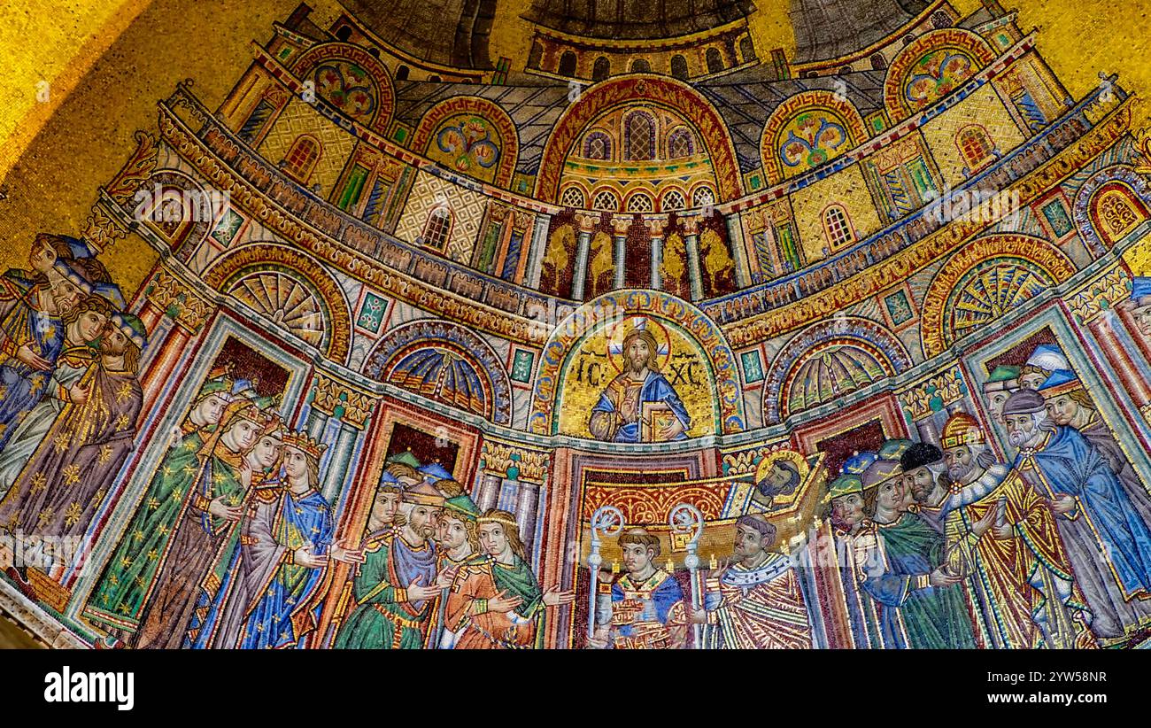Dépôt de reliques de Saint-Marc la mosaïque évangéliste, Basilique Saint-Marc, Piazza San Marco, Venise, Italie Banque D'Images