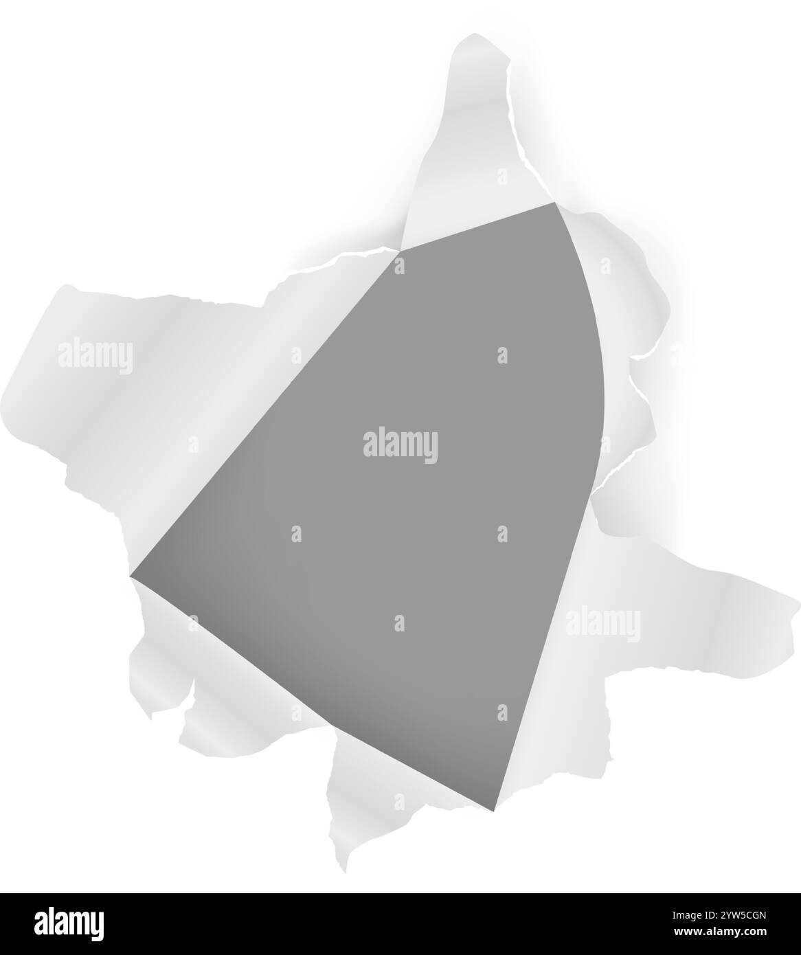 Feuille de papier blanche avec des bords déchirés révélant un fond gris, formant un trou irrégulier qui offre amplement d'espace pour le texte ou les dessins créatifs Illustration de Vecteur