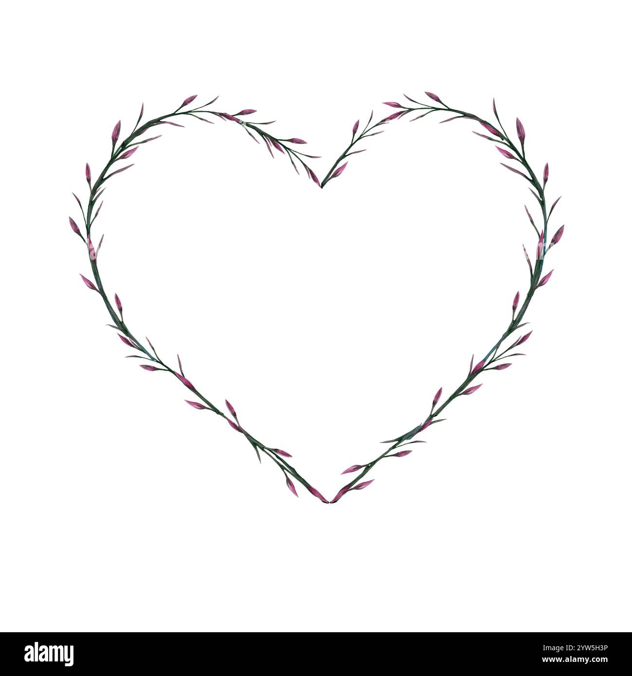 Couronne en forme de coeur avec des brindilles. Illustration aquarelle. Image dessinée à la main simple isolée sur fond. Gabarit de coeur pour produit imprimé Banque D'Images