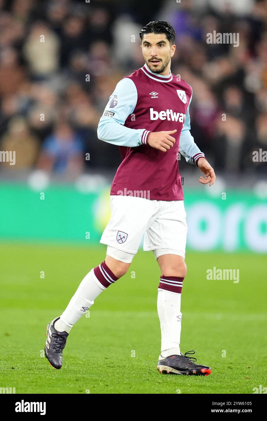 Carlos Soler de West Ham United lors du match de premier League au stade de Londres. Date de la photo : lundi 9 décembre 2024. Banque D'Images