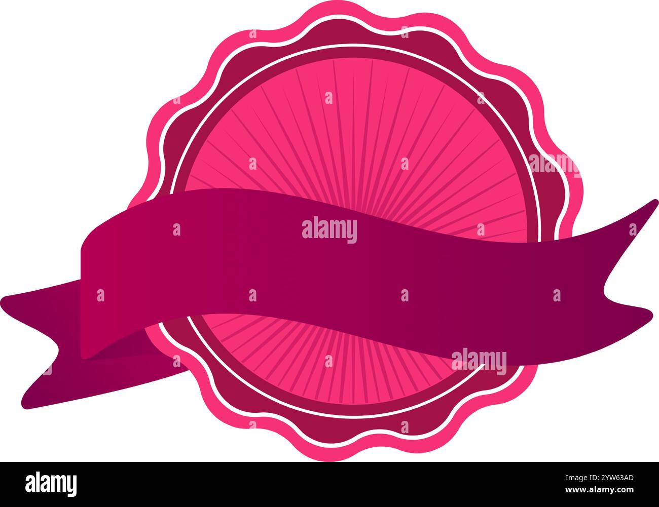 Étiquette circulaire de style vintage rose avec un bord festonné et une bannière de ruban incurvée à travers le centre, offrant un grand espace de copie pour le texte ou Illustration de Vecteur