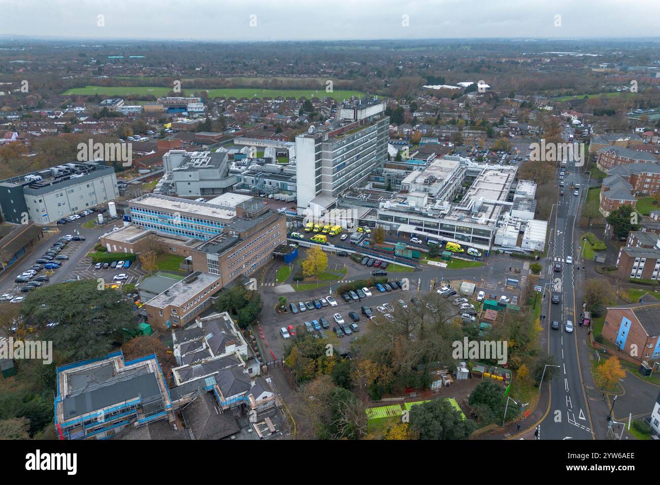 Vue aérienne de l'hôpital de Hillingdon, Banque D'Images