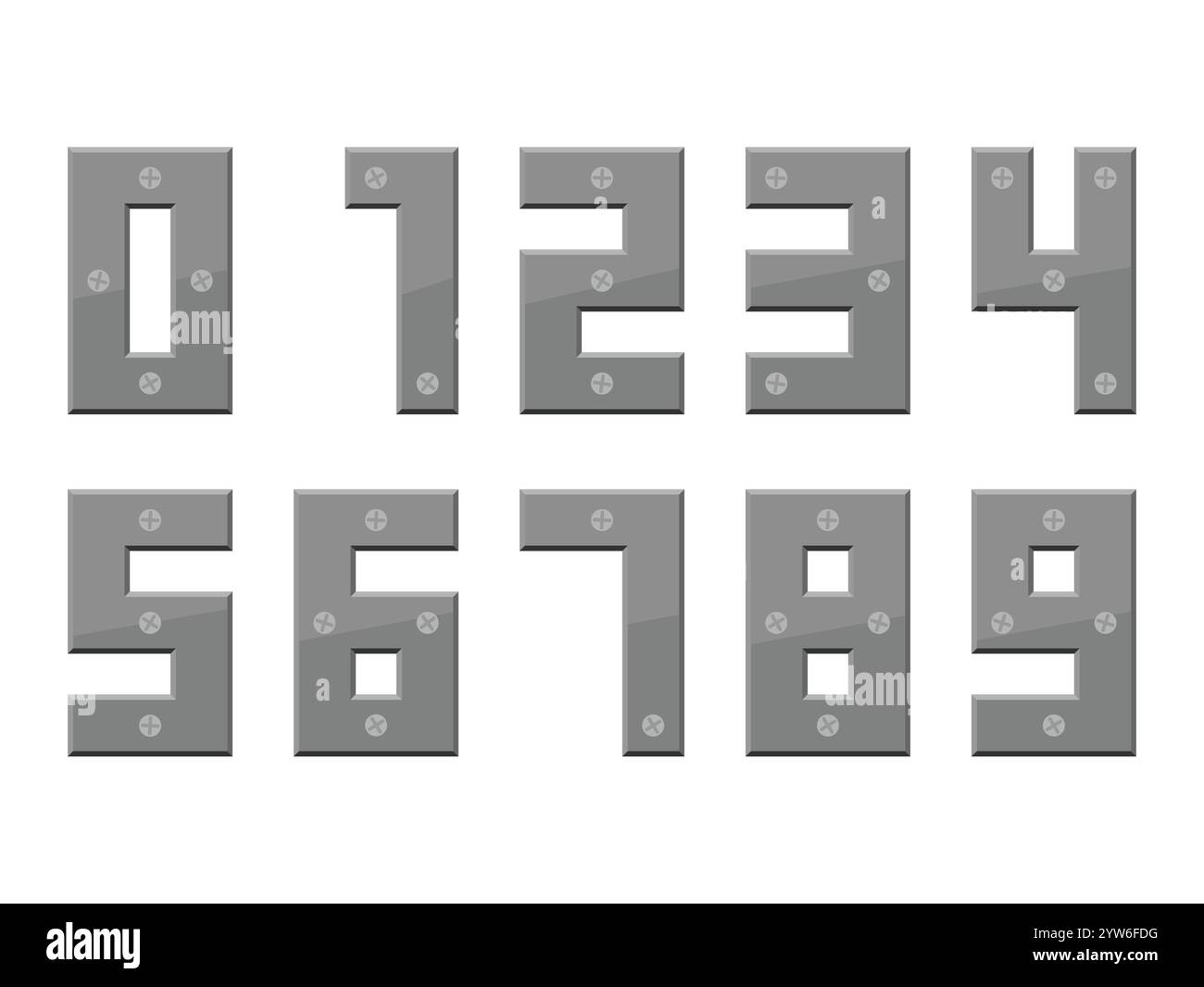 0 à 9 chiffres métalliques ensemble de vecteurs. 1 2 3 4 5 6 7 8 9 0 métallique avec numéros de vis ensemble illustration Illustration de Vecteur