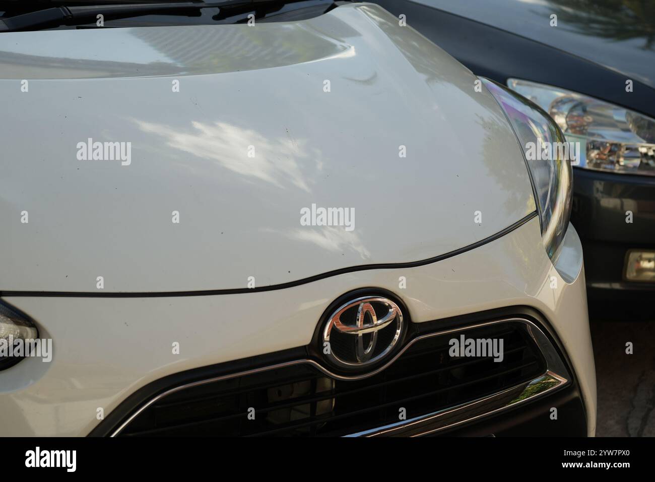 Bangkok, Thaïlande - 26 novembre 2024 : gros plan du logo Toyota sur le capot de voiture Toyota Banque D'Images