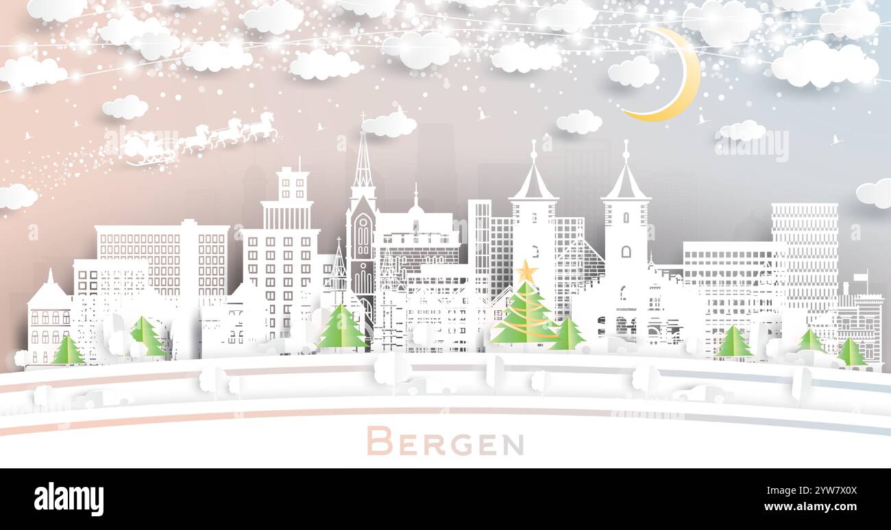 Autocollant Déco Ville De Bergen Norvège – Découpe Vinyle – Horizon Design Historique