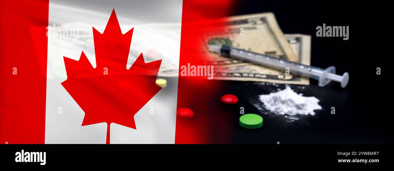 Crise du fentanyl au Canada. Le rôle du trafic frontalier et des opioïdes synthétiques illégaux sur la santé et les communautés. Epidémie d'opioïdes de synthèse Banque D'Images
