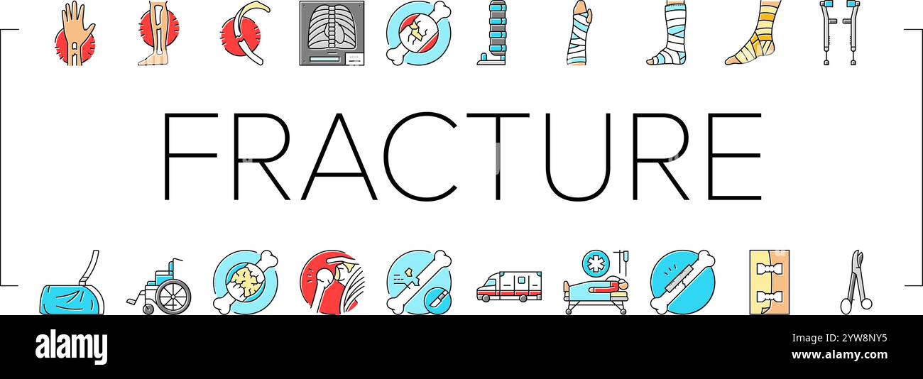 les icônes de rupture osseuse de blessure de fracture définissent le vecteur Illustration de Vecteur