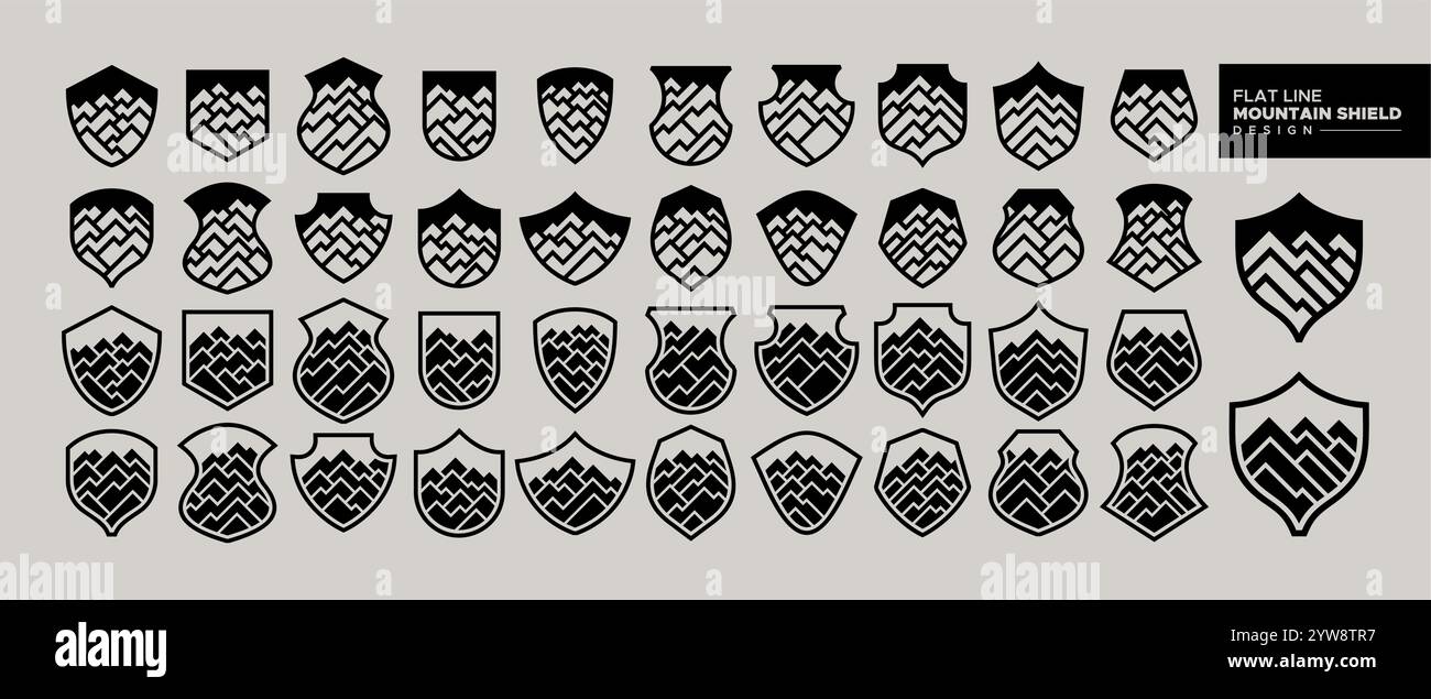 Ensemble de logo Mountain Shield de sécurité de ligne moderne Illustration de Vecteur
