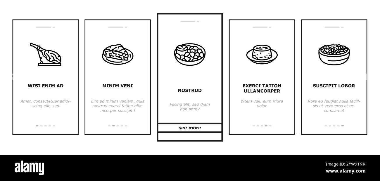 vecteur de jeu d'icônes d'onboarding de plats de paella de cuisine espagnole Illustration de Vecteur