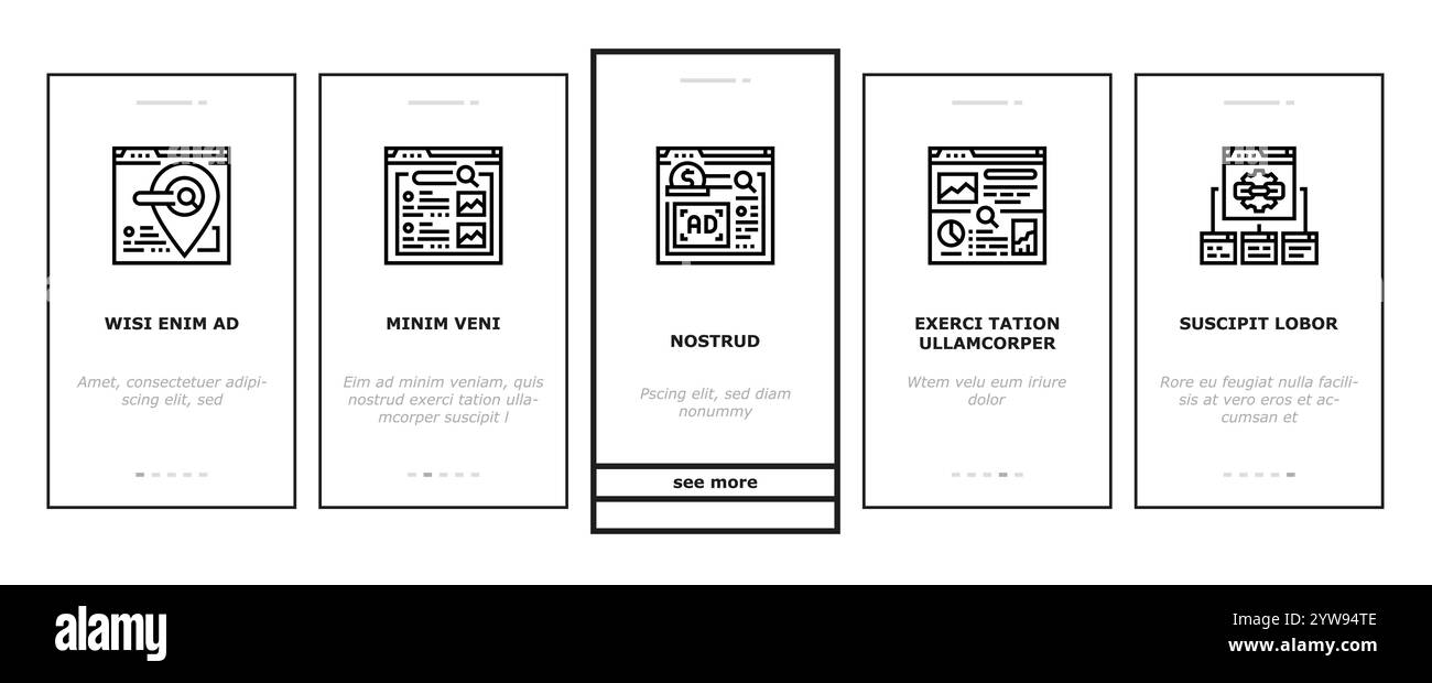 seo market ranking search onboarding icons set vector Illustration de Vecteur
