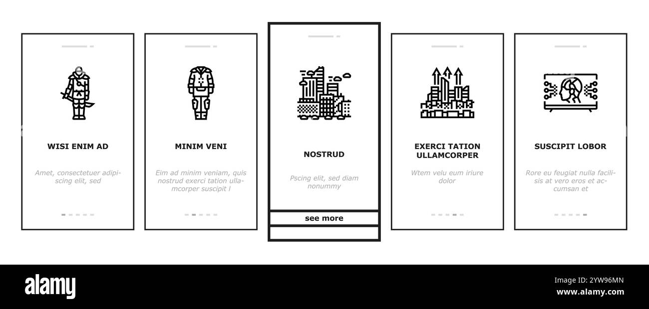 cyberpunk digital city future onboarding icônes set vecteur Illustration de Vecteur